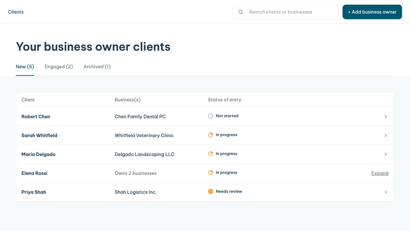 The client list with the renamed button